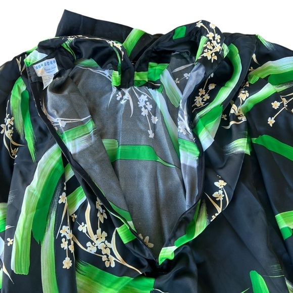 VTG Andrade Honolulu Polynesian Kimono Style Caftan Black Green Floral Size 12 - Picture 10 of 13
